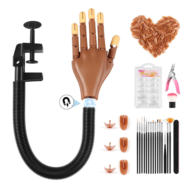 Practice Hand for Acrylic Nails, Flexible Nail Practice Hands Training Kits, Fake Manican Hands for Nails Practice, Movable Nail Maniquin Hand with 300PCS Nail Tips, File, Brush and Clipper