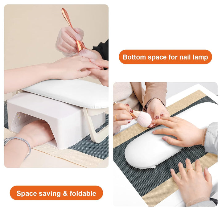 Nail Arm Rest, Foldable PU Leather Nail Hand Rest for Manicure, with Soft Nail Mat for Table, Soft Hand Rest for Acrylic Nails/Nail Hand Pillow for Manicure Salon Use-White