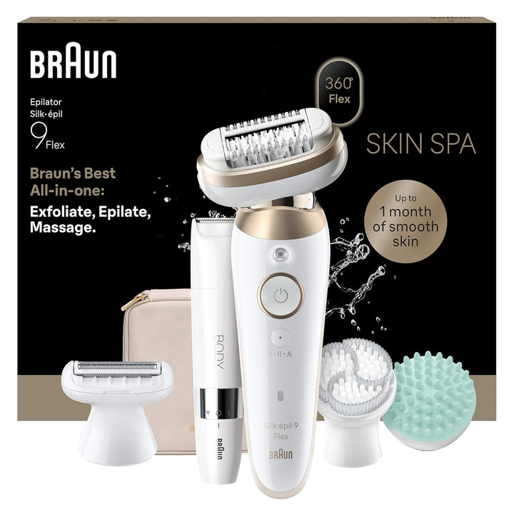 Epilator Silk-Épil 9, Hair Removal Device, Women Shaver & Trimmer, Pivoting Head, Wet and Dry Epilator, Includes Shaver Head and Trimmer Comb, SES9-030