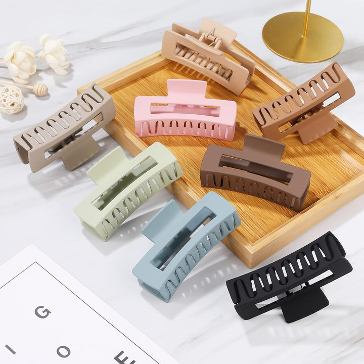 8 Pcs Large Hair Claw Clips 4.1 Inch Non-Slip Big Square Matte Claws for Women, Strong Hold Banana Clips for Thick Thin Hair