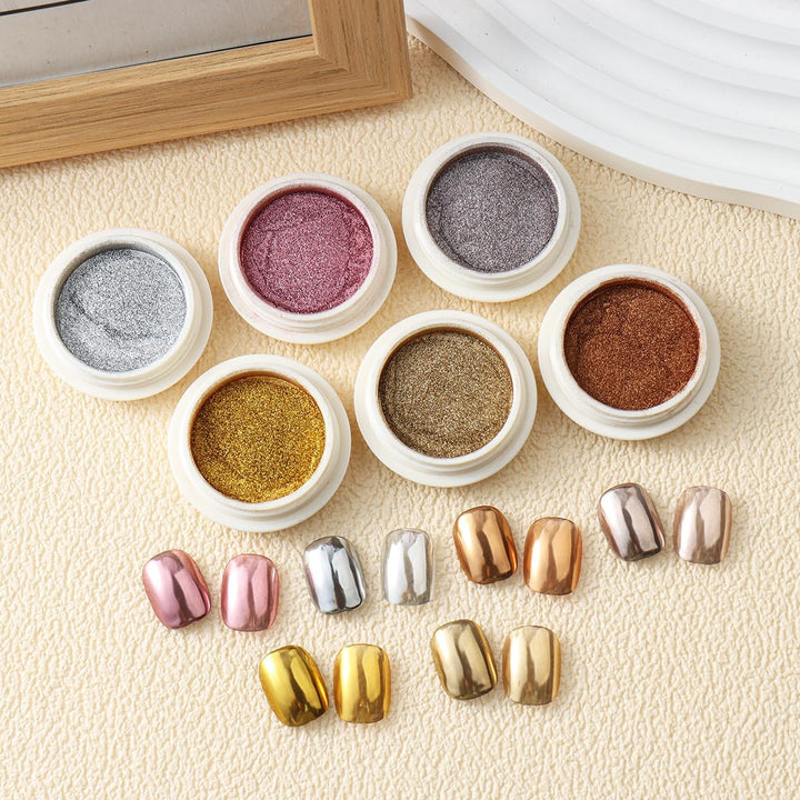 6PCS Chrome Nail Powder Metallic Mirror Pigment Glitter Effect Holographic Powder for Nails, Rose Gold Silver Champagne Rubbing DIY Dust for Nail Designs Decoration Supplies