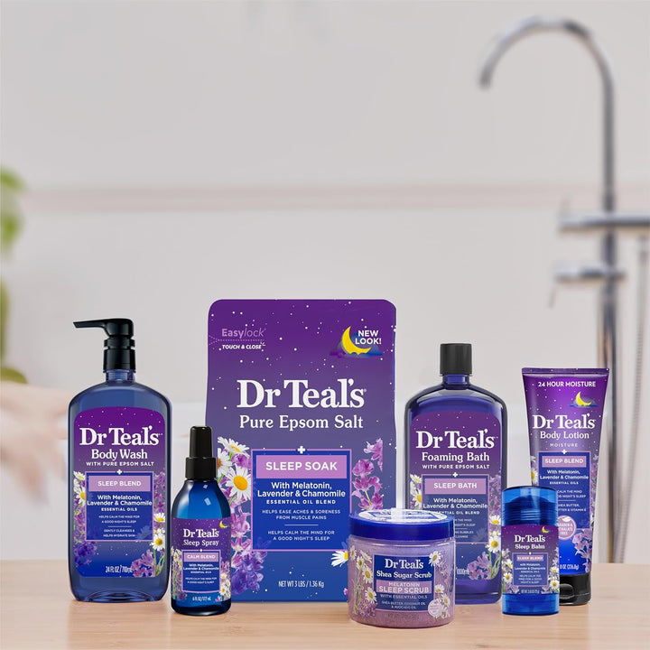 Foaming Bath with Pure Epsom Salt, Melatonin Sleep Soak with Essential Oil Blend, 34 Fl Oz (Pack of 4)