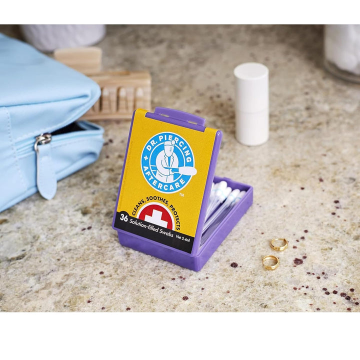 Swabs – Piercing Bump Saline Solution for Cleansing Earring, Nose, Belly, and Ear Piercings – Gentle Saline Wash for a Refreshing Experience – 36 Easy-To-Use Swabs (1-Pack)