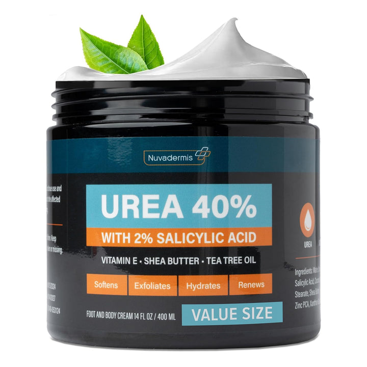 Urea Cream 40 Percent for Feet Maximum Strength - 40% Urea Foot Cream for Dry Cracked Heels and Feet - 2% Salicylic Acid, Shea Butter, Tea Tree Oil, Vitamin E - 5.3 Fl Oz