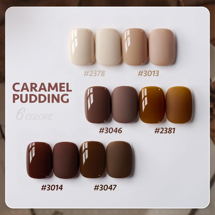 Nude Brown Gel Nail Polish Set, 6 Colors Beige Chocolate Caramel, UV Cure Gel for DIY Manicure at Home