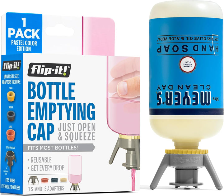 2-Pack Premium Bottle Emptying Kit – No More Wasted Product - Fits Most Plastic Bottles – Get Out Every Drop of Shampoos, Lotions, & More – 2 Base Caps, 6 Adapters – Pastel Color Edition