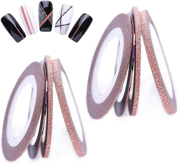 Rose Gold Nail Striping Tape, 8 Rolls, Matte Texture, Glitter, DIY Nail Art Decorations