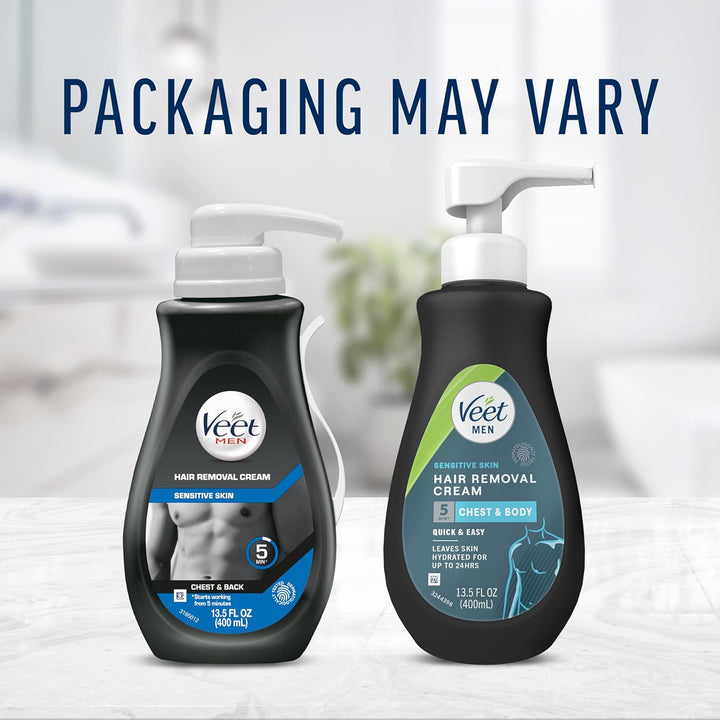 Hair Removal Cream for Men, 5 Min Sensitive Skin, Hair Removal Gel for Body, Chest & Back, Dermatologically Tested, 13.5 FL OZ W/ Spatula