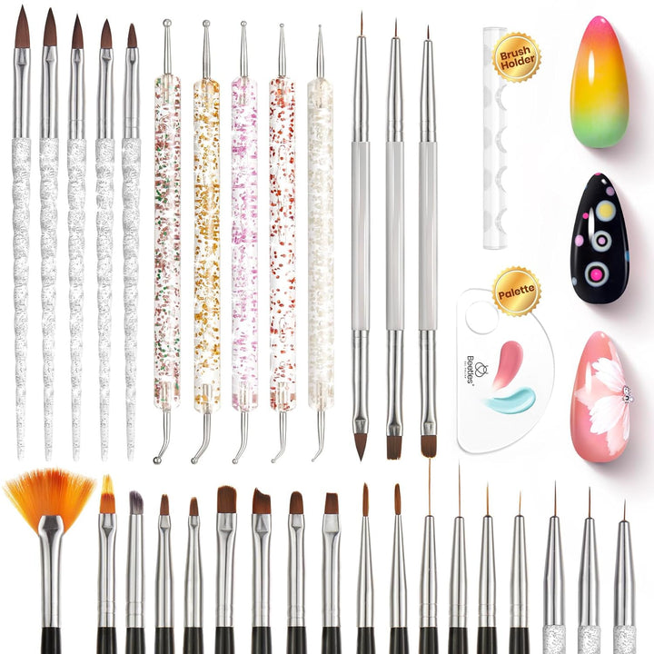 Beetles Nail Art Pens Brushes, 5Pcs Nail Art Liner Brushes Set Painting Nail Dotting Drawing Tool for Long Lines, Details, Fine Drawing Sizes 7/11/15/20/25Mm Gift for Women
