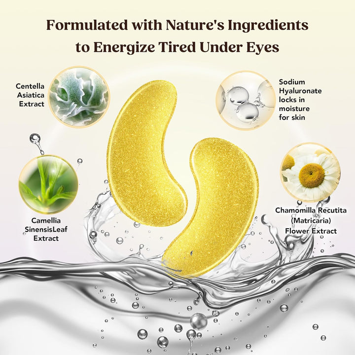 Golden Glow under Eye Patches | Rejuvenating Treatment | Dark Circles, Puffy Eyes, Refreshing, Revitalizing, Travel, Wrinkles | 20 Pairs Eye Gels
