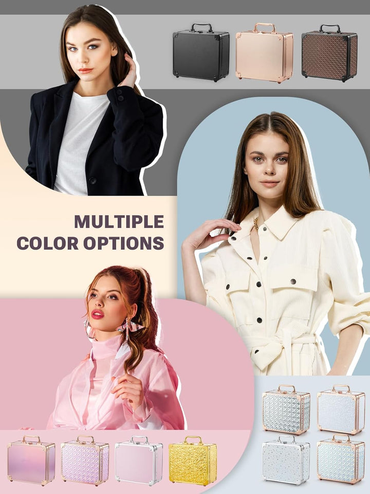 Makeup Box with a Detachable Lighted Mirror, Waterproof Travel Train Case, Cosmetic Organizer and Makeup Suitcase with Adjustable Dividers, Magnetic LED Mirror (Black)