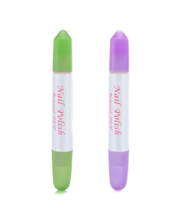 2Pcs Nail Erase Pen Removable Head Nails Polish Cleaning Plastic Manicure Corrector for Fingernail Home Salon Use (Green & Purple)