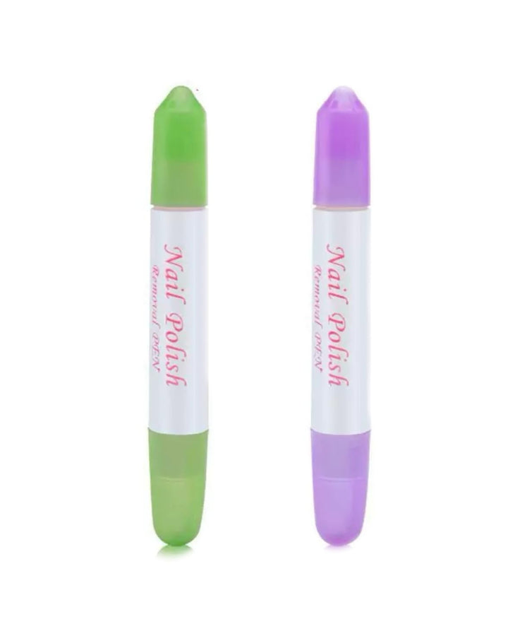 2Pcs Nail Erase Pen Removable Head Nails Polish Cleaning Plastic Manicure Corrector for Fingernail Home Salon Use (Green & Purple)