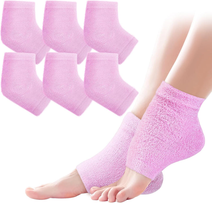 2 Pairs Silicone Socks for Dry Cracked Feet, Women'S Foot Socks for Moisturizing (Pink & Beige, Fits up to Size 9)