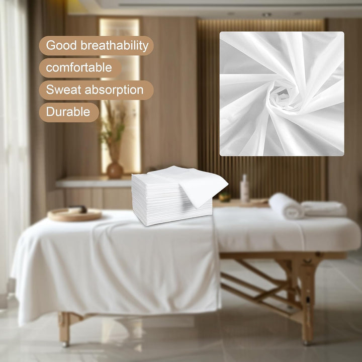 100 Pack 31" X 71" Disposable Non-Woven Massage Table Bed Covers - 2-Ply Waterproof Spa Sheets for Facial, Tattoo & Waxing.