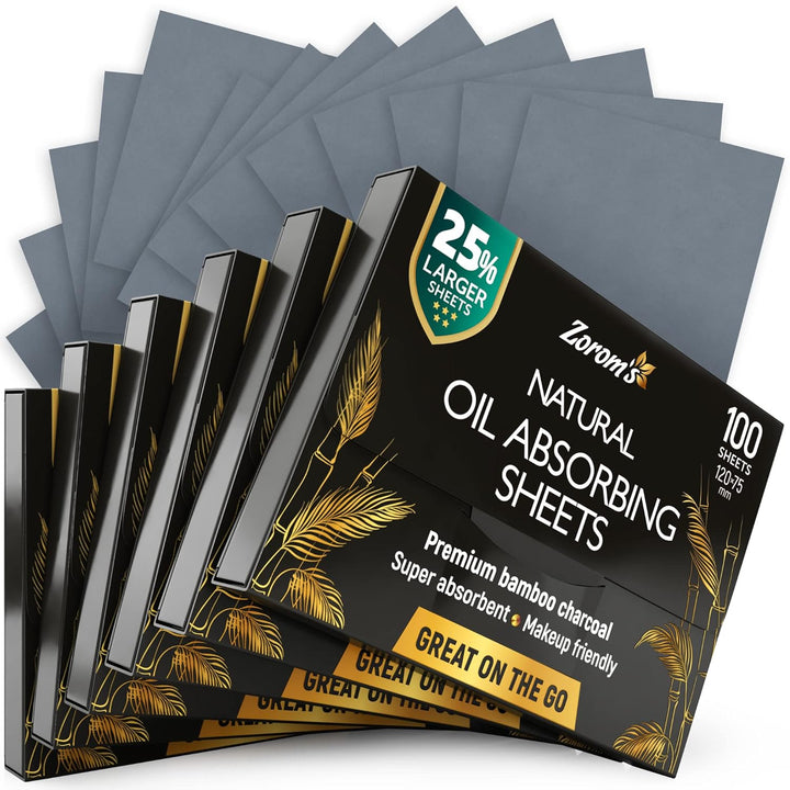 Natural Oil Blotting Sheets for Face with Bamboo Charcoal - 25% Larger - 3Pk/300 Makeup Friendly Oil Absorbing Sheets for Face - Easy Dispensing Blotting Papers