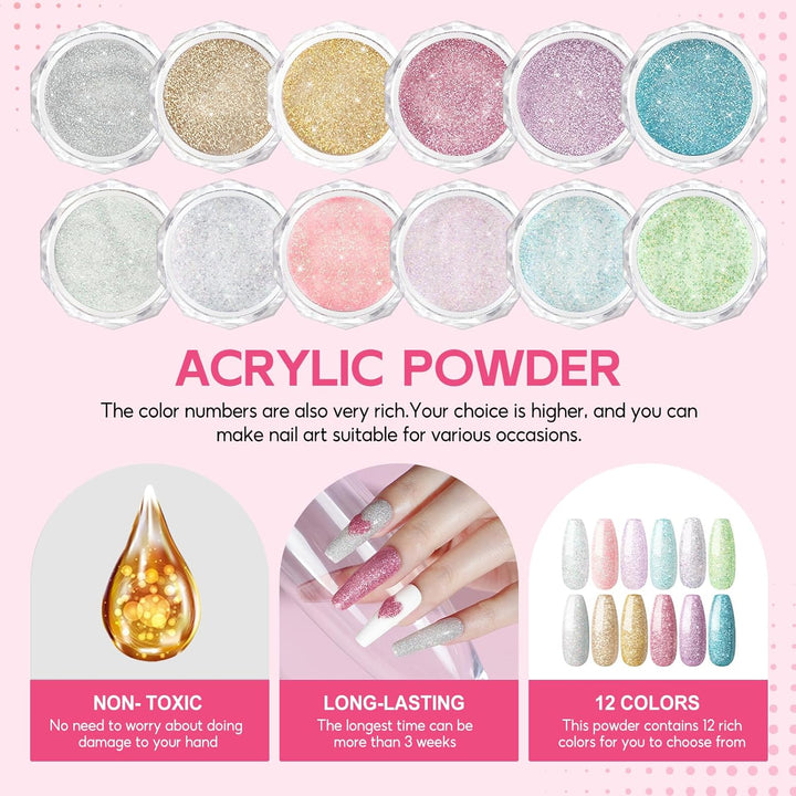 Acrylic Nail Kit for Beginners with Everything Nude Pink Clear Acrylics Powder with U V Light Glitter Decorations Professional Nails Kit Acrylic Set Gift for Women