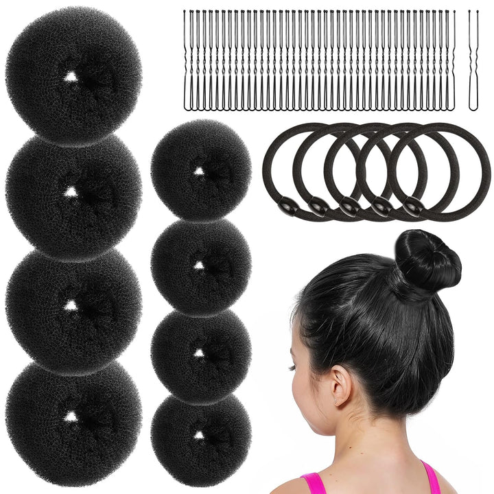 Hair Bun Maker for Kids, 4PCS Donut Bun Maker Small with 4PCS Extra Small Hair Buns Kit. Ballet Hair Bun Maker for Kids, Hair Bun Set with Elastic Hair Ties, Hair Pins.(Brown)