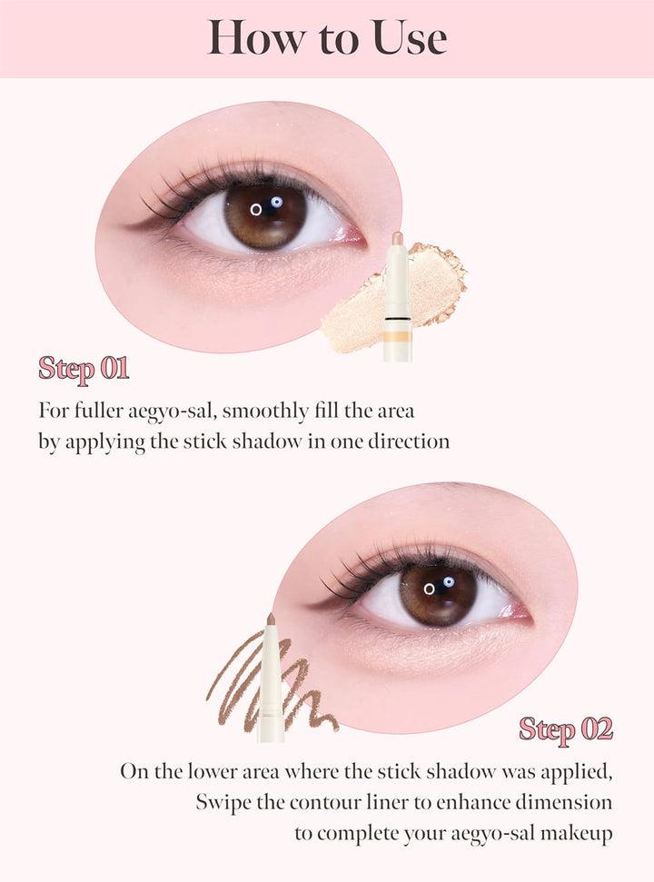 Idol AEGYO-SAL Maker 01 Champagne Beige, 2-In-1 Under-Eye Highlighter and Contour Liner for Bright, Voluminous Eyes, Long-Lasting, Smudge-Proof Shimmer Stick with Natural Glow, Korean Beauty