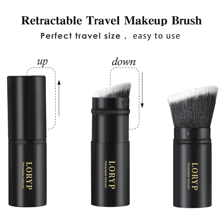 Retractable Makeup Brush Black Kabuki Foundation Brush for Liquid Cream and Powder Makeup 2 Pack Travel Makeup Brush Set