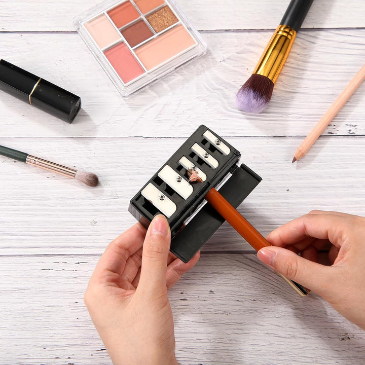 2 Pcs 5 Hole Cosmetic Long Point Manual Pencil Sharpener with Plastic Lid Makeup Eyeliner Pencil Sharpener(Black)