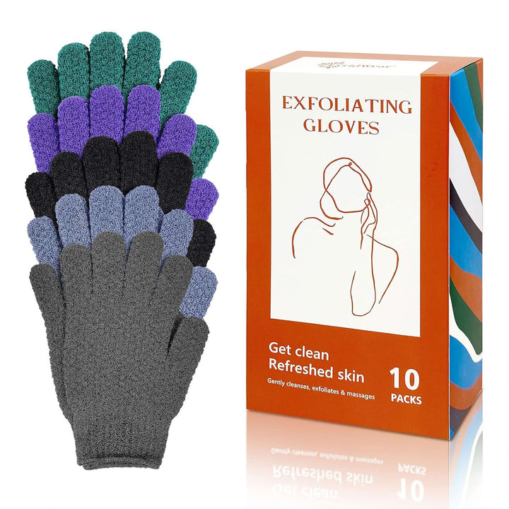 Exfoliating Dual Texture Bath Gloves for Shower, Spa, Massage and Body Scrubs, Dead Skin Cell Remover, Gloves with Hanging Loop (1 Pair Heavy Glove)