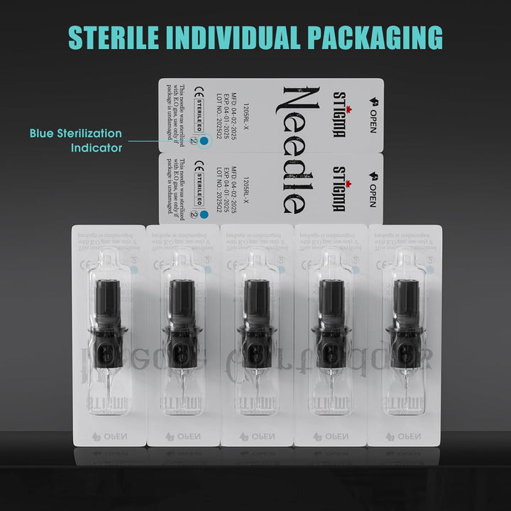 Tattoo Needles Assorted Sizes 50 Pcs Tattoo Cartridge Needles 0.35Mm（3Rl 5RL 7RL 9RL 5RS 7RS 9RS 7RM 9RM 9M1）*5 Disposable Tattoo Cartridges EN05X-50KIT-G