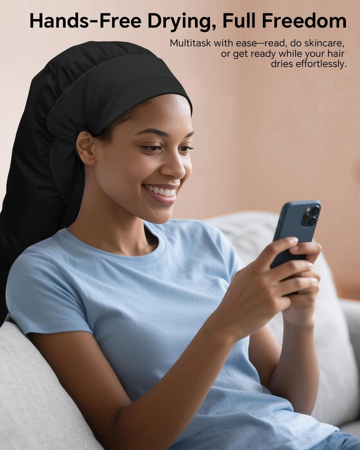 Hair Dryer Bonnet Attachment – 28.5" XL Hooded Dryer Cap for Faster Drying & Deep Conditioning, Extra-Large Space Fits Thick, Curly Hair & Styling Tools (Black, Extra Large)