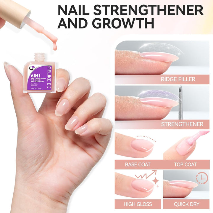 Nail Growth Strengthener for Woman: Nude Blush 6 in 1 Natural Nail Hardener Extra Strong and Growth - Nail Polish Hardener for Weak and Damaged Nails