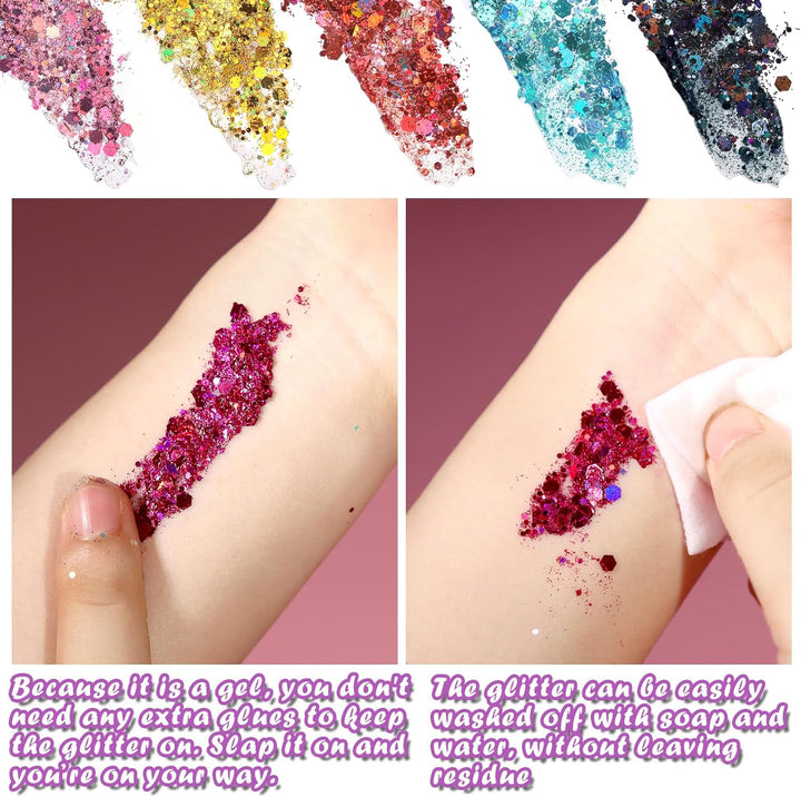 Body Glitter Face Glitter Makeup Festival Glitter, 12 Colors Face and Body Glitter Gel, Hair Glitter Gel, Body Makeup