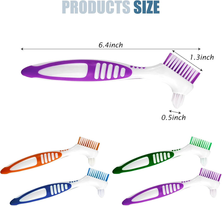 Random Color Premium Dual-Sided Denture Cleaning Brush with Multi-Layered Soft Bristles and Rubber Anti-Slip Handle - Portable False Teeth Cleaning Tool for Efficient Denture Care (1)