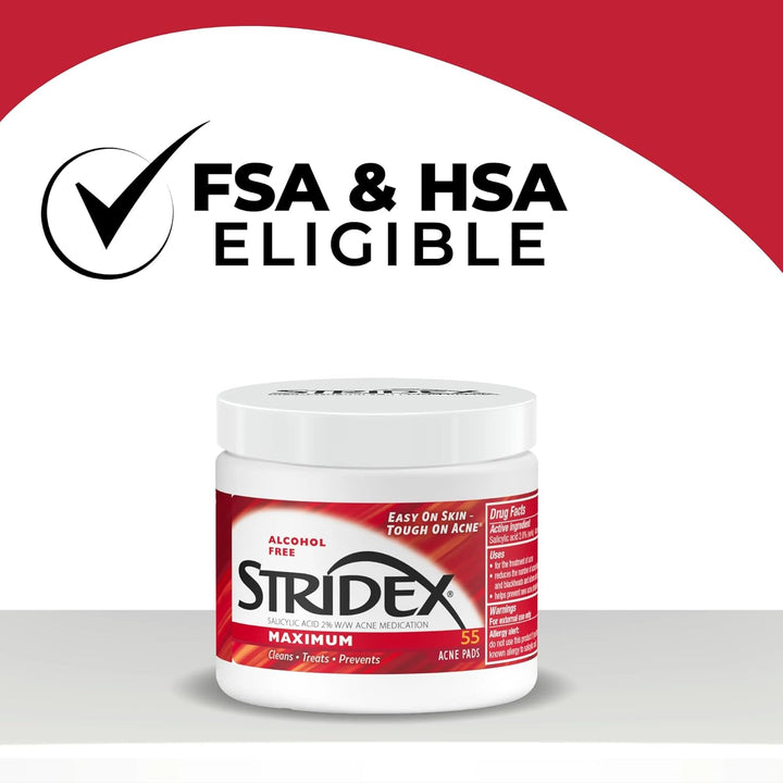 Medicated Acne Pads, Maximum, 55 Count – Facial Cleansing Wipes, Alcohol Free, Acne Treatment for Face, for Moderate Acne, Smooth Application