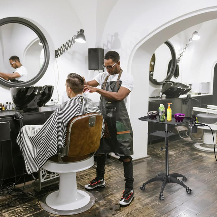 Salon Tray Cart with Storage Platform, Aluminum Tattoo Tray with Wheels Trolley Adjustable Height, Salon Tray Equipment Service Instrument Storage Tray Accessory for Salon & Spa Use, Black