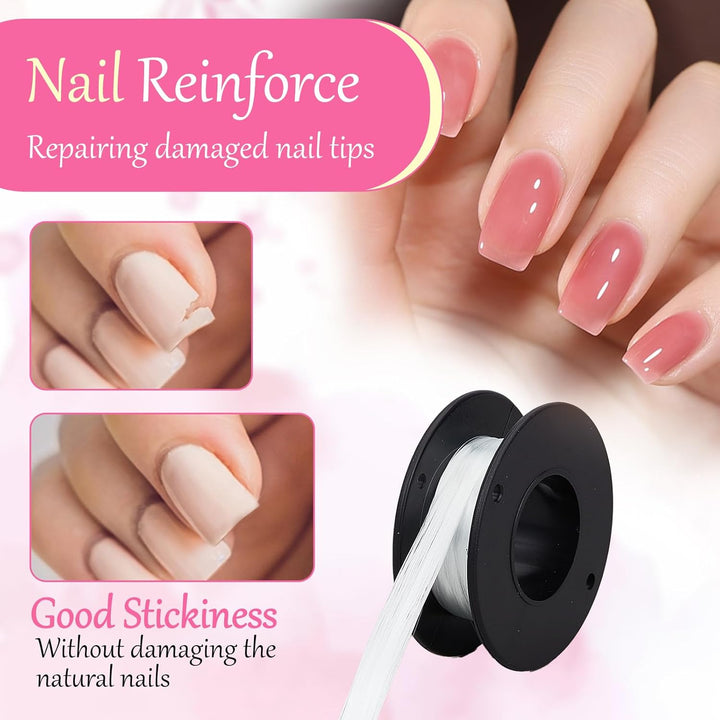 2PCS 3M False Nail Extension Fiber, Nail Extension Fibers Adjustable Shape Nails Lengthening Fibers Tools, DIY Fiberglass Nail Art Makeup Supplies for Home Salon