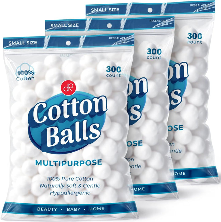 300 Small Cotton Balls for Make-Up, Nail Polish Removal, Pet Care, Applying Oil Lotion or Powder, Made from 100% Pure & Natural Cotton, Soft and Absorbent for Household Needs (300 Count)