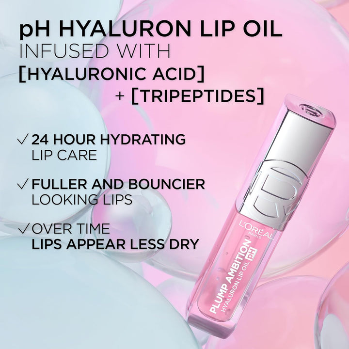 Plump Ambition Ph Hyaluron Lip Oil, Color Shifting Lip Tint with 24HR Hydration, Volumizing Shine and Lasting Color, 050 Ph Lilac
