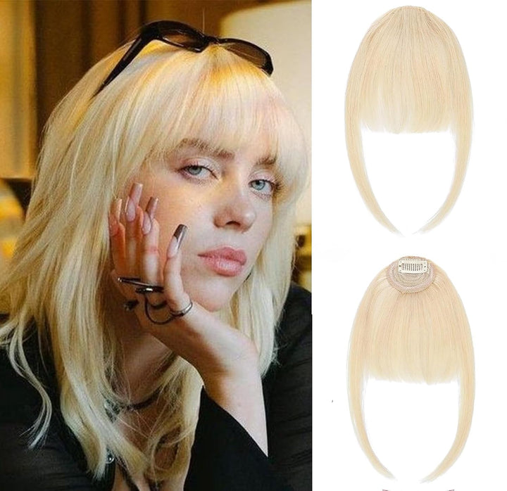 Clip in Bangs Real Human Hair Clip on Wispy Bangs Fringe with Temples Hairpieces Fake Front Bangs Extensions for Women Dark Brown Color