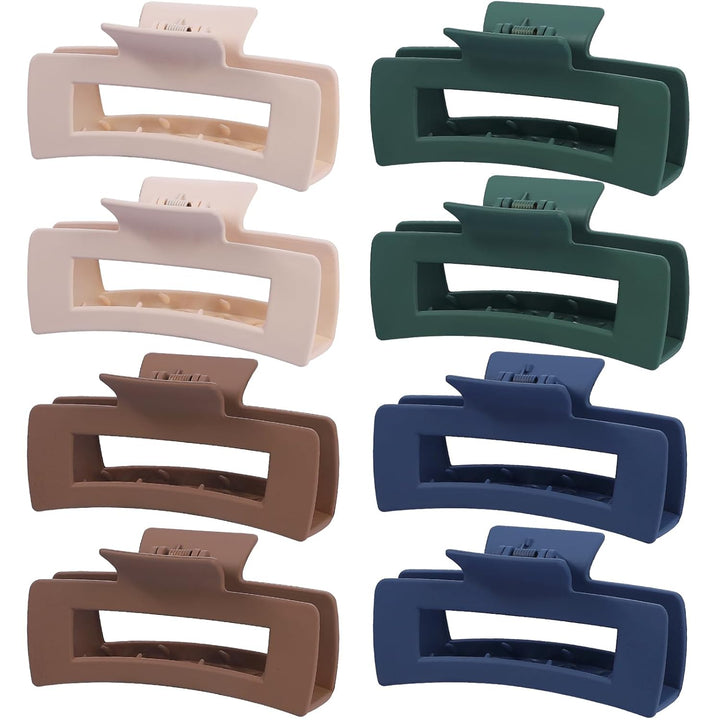 8 Pcs Large Hair Claw Clips 4.1 Inch Non-Slip Big Square Matte Claws for Women, Strong Hold Banana Clips for Thick Thin Hair