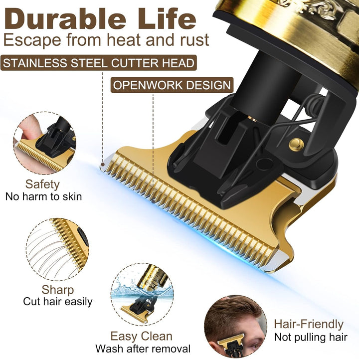 Professional Hair Trimmer for Men, Cordless Rechargeable Beard Trimmer Hair Clippers for Men, Metal Body Cutting Grooming Kit, Beard Shaver Barbershop, Bronze