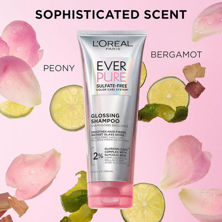 Glossing Sulfate Free Shampoo and Conditioner Set with Glycolic Acid, Hair Care for Lasting Shine and Smoothness for Dull, Dry Hair, Everpure, 1 Kit