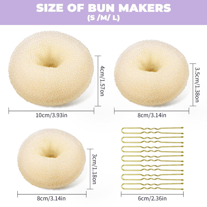 Donut Bun Maker, 3PCS Hair Bun Maker with 20PCS Bobby Pins Blonde for Ballet Styling