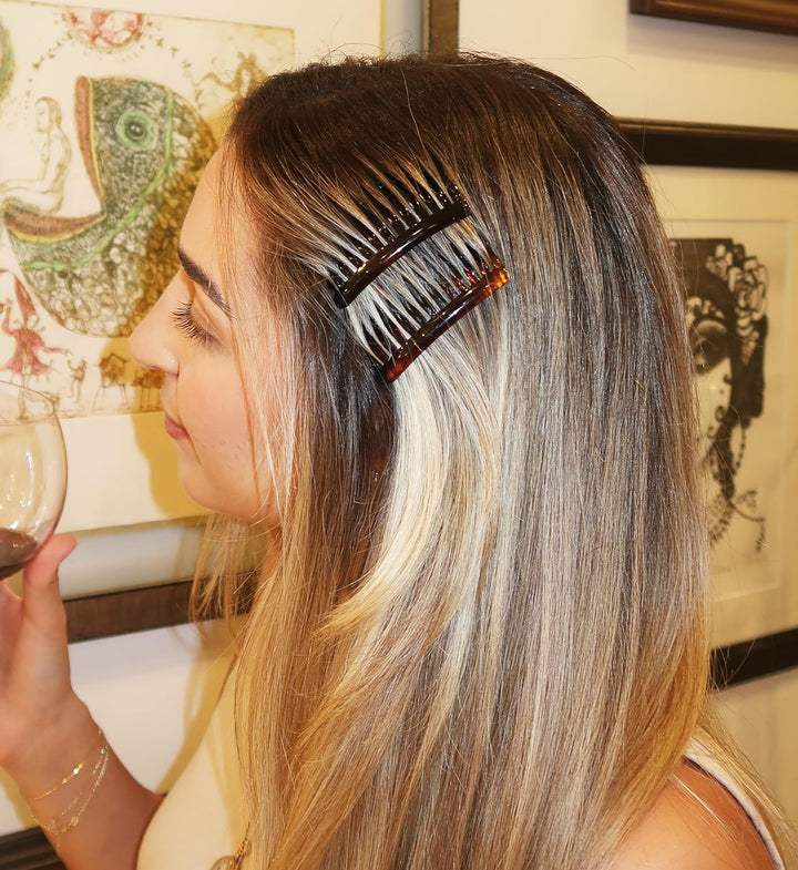 Paris AD825/2 French Hair Side Comb, Small, Curved Tortoise Shell French Twist Hair Combs Decorative, Strong Hold Hair Clips for Women Bun Chignon Up-Do Girls Hair Accessories, Made in France