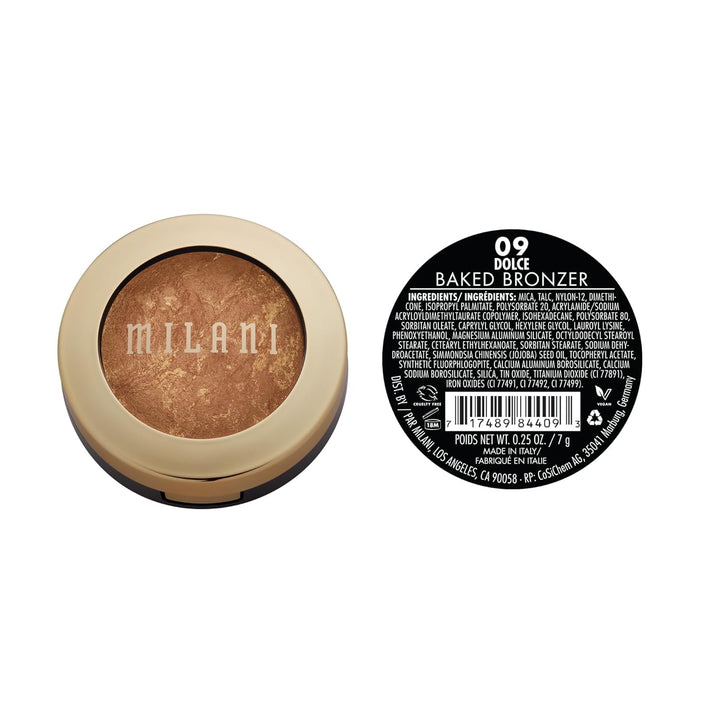 Bronzer Powder - Baked Bronzer Made in Italy, Bronzing Shimmer Highlighter Makeup for Contour -Dolce