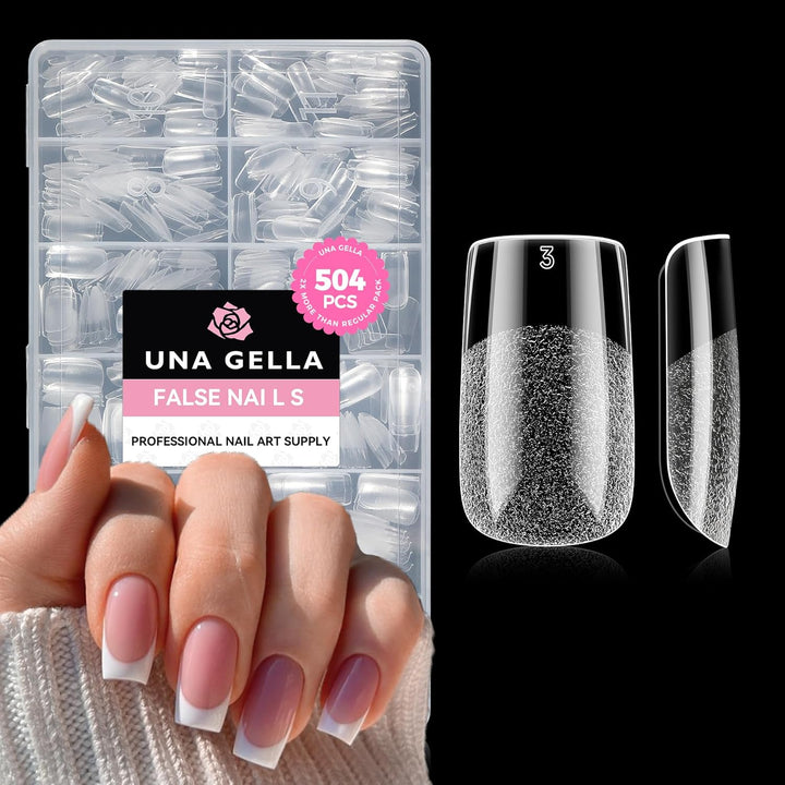 Almond Gel Nail Tips, 504PCS Pre Etched Clear Fake Nails Tips Medium Almond Shape - 12 Sizes Full Cover Soft Acrylic Press on Nail Extensions No C Curve Gift for Diy at Home