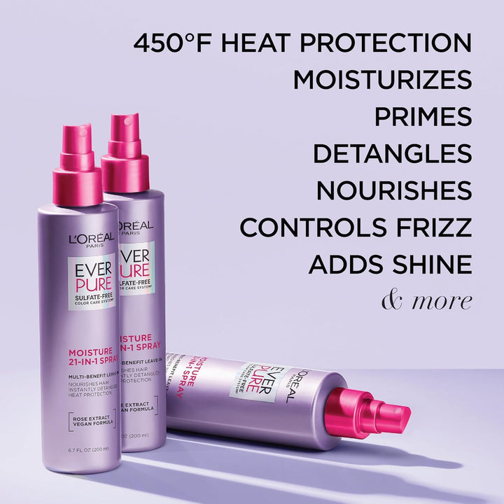 Sulfate Free Moisture 21-In-1 Leave-In Conditioner for Dry Hair, Everpure, 6.7 Fl Oz