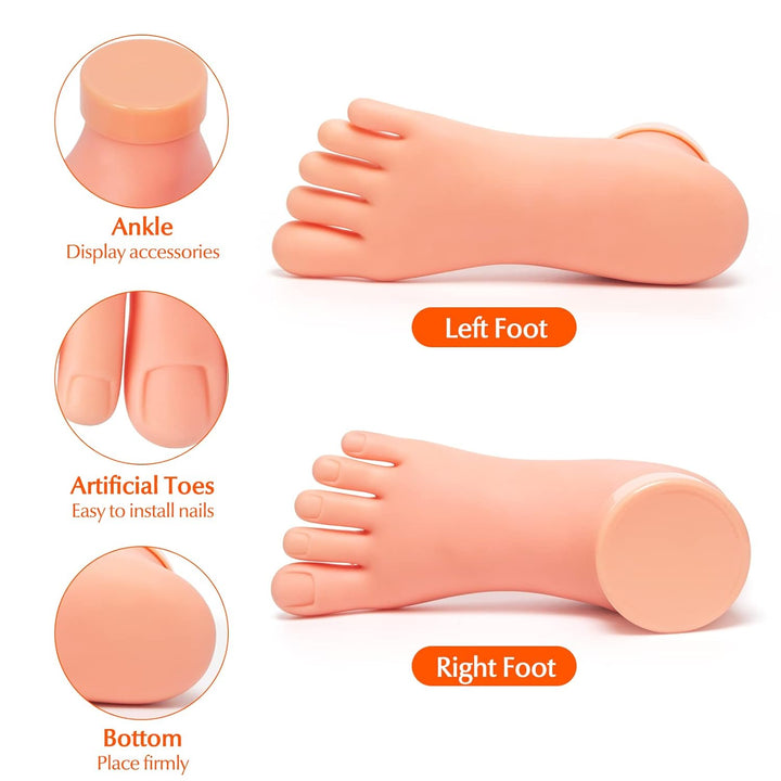Practice Fake Foot Model 1 Pair Flexible Soft Silicone Prosthetic Manicure Tool for Nail Tips Art Training