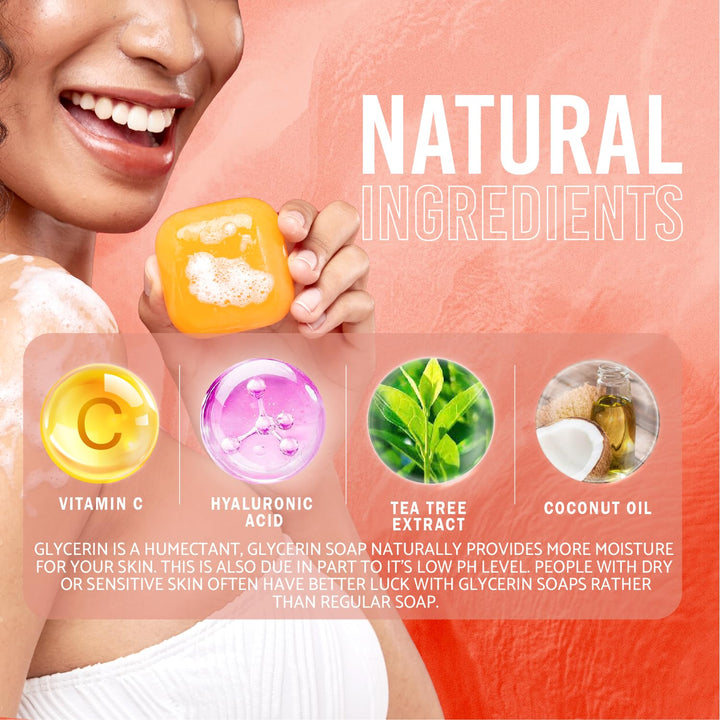 Pure Kojic Acid Soap | Glycerin Soap Bar for Gentle Skin Brightening and Exfoliation with Tea Tree, Coconut Oil, Hyaluronic Acid & Vitamin C, Vegan, 2.82 Oz