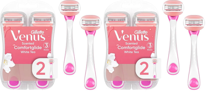 Comfortglide Disposable Razors for Women, 2 Count, White Tea Scented Moisture Bars for a Smooth Shave