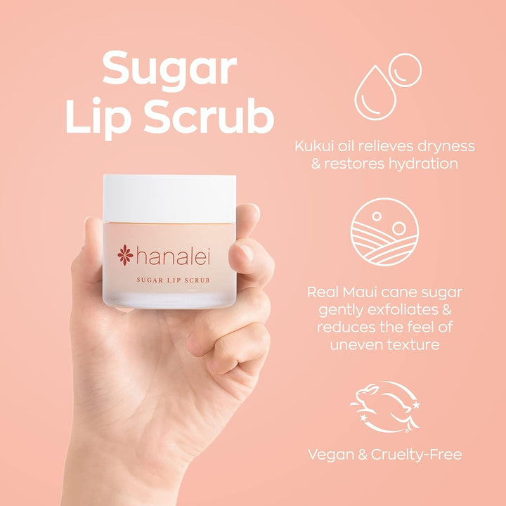 Vegan Sugar Lip Scrub Exfoliator - Hawaiian Cane Sugar, Kukui Oil & Shea Butter for Smooth, Hydrated Lips - Natural, Cruelty-Free Lip Care, Removes Dry Skin, Moisturizes & Softens (22G)