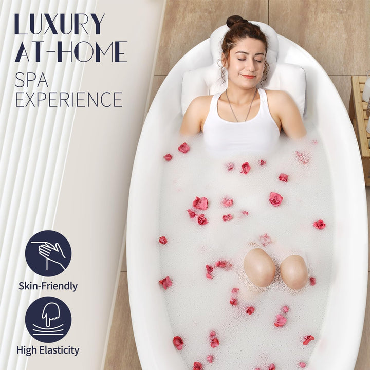 Full Body Bath Pillow for Bathtub, Thick Bathtub Cushion with Laundry Bag, Luxury Tub Pillow for Bath for Headrest Neck and Back Support White 51" X 16"